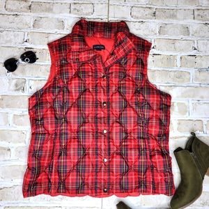 Lands' End Red Plaid Puffer Quilted Vest Large